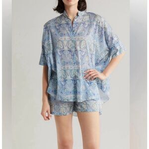 Papinelle Nahla 2 Piece Flowy Boxer Short Pajama Set Blue Cotton Paisley Top M